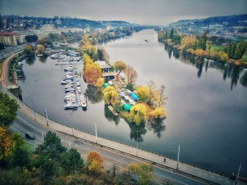 High angle view of bridge over river in city
