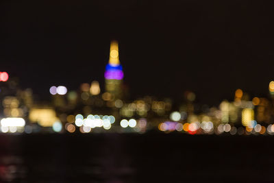 Defocused image of illuminated city at night