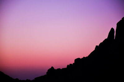 Silhouette of rock against sky during sunset