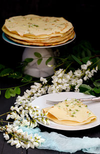 High angle view of ice cream in plate on table