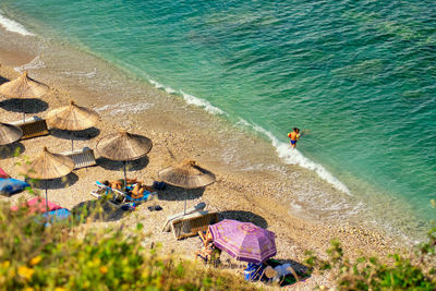 High angle view of people on beach