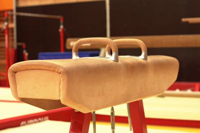 Close-up of empty chairs and table