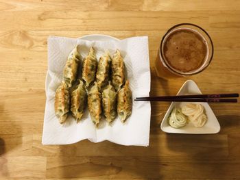 High angle view of various food on table