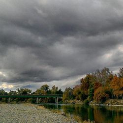 Scenic view of lake against cloudy sky