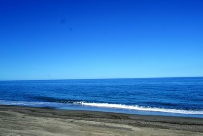 Scenic view of sea against clear blue sky