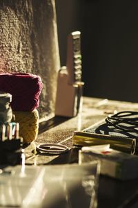 Close up of objects on table