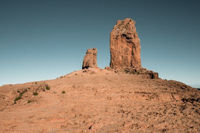 Low angle view of rock formation on land against sky