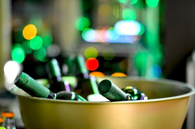 Close-up of multi colored candles on table