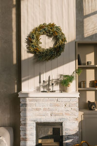 Christmas fireplace in the scandinavian living room in the house