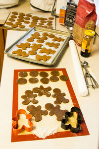 High angle view of cookies on table