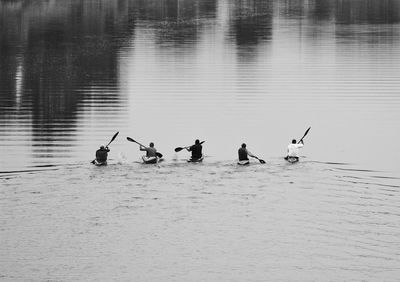 People sailing boats in lake