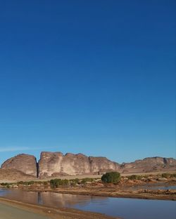 Scenic view of sea against clear blue sky