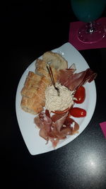 High angle view of breakfast served on table