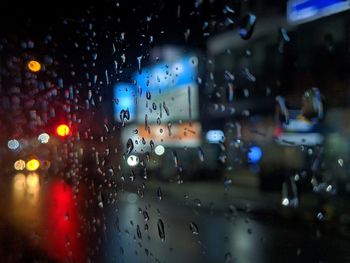 Close-up of wet glass window in rainy season