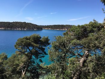 Scenic view of sea against clear blue sky