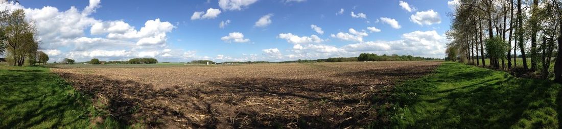 Scenic view of field against cloudy sky