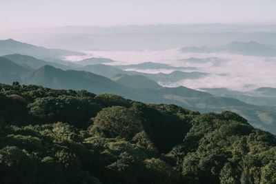 High angle view of mountains against sky