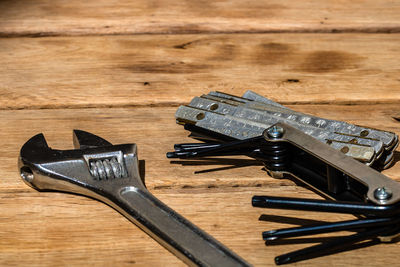 Close-up of work tool on table