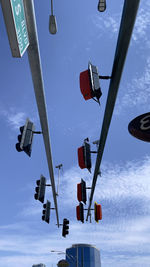 Low angle view of road signal against sky