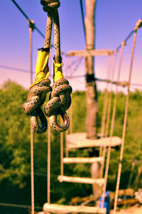 Close-up of railing against blurred background