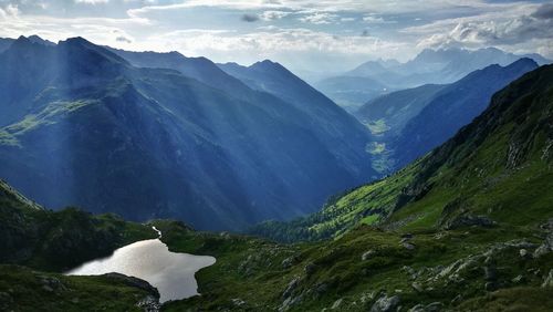 High angle view of mountains against sky