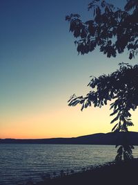 Scenic view of sea against clear sky at sunset