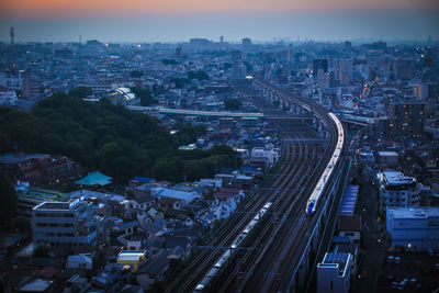 High angle view of cityscape against sky