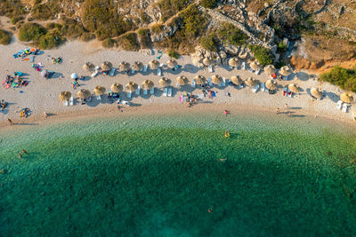 Aerial view of oprna beach near stara baska, krk island, croatia