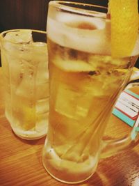 Close-up of beer on table