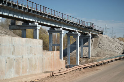 Bridge over road against sky in city