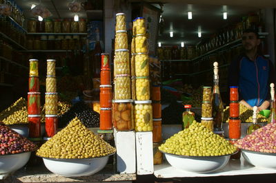 Variety of food for sale at market stall