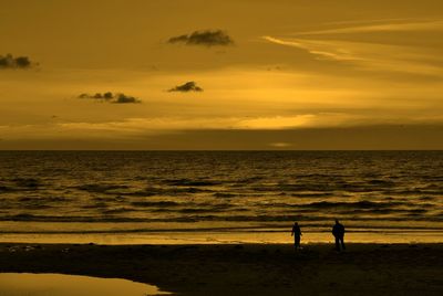 Silhouette of people standing on beach