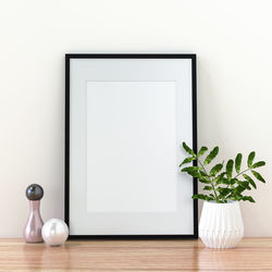 Close-up of potted plant on table against wall