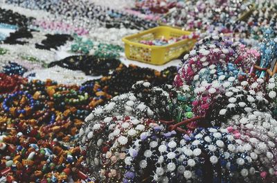 Close-up of jewelries at souvenir market