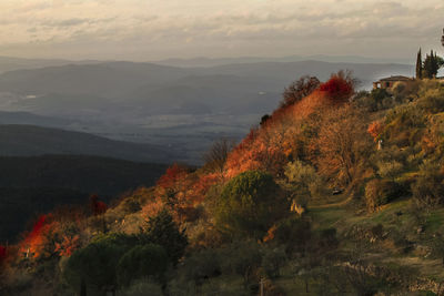 Scenic view of mountains against sky during autumn