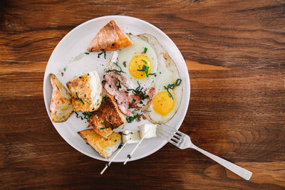 High angle view of breakfast on table