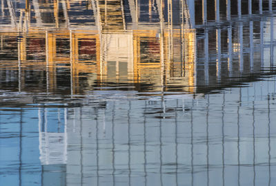 Reflection of building in swimming pool