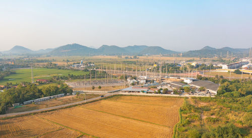 High angle view of townscape against sky