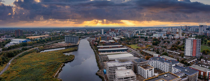 Aerial view of manchester city in uk