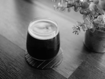 High angle view of drink on table