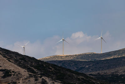 Hilly landscape with wind turbines at the westcoast of rhodes island