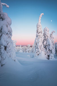 Aerial view of frozen landscape against clear blue sky