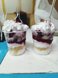 Close-up of ice cream on table