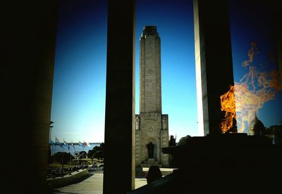 View of buildings against blue sky