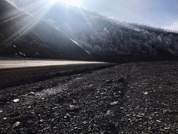 Surface level of road against sky