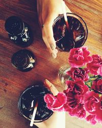 High angle view of coffee cup on table