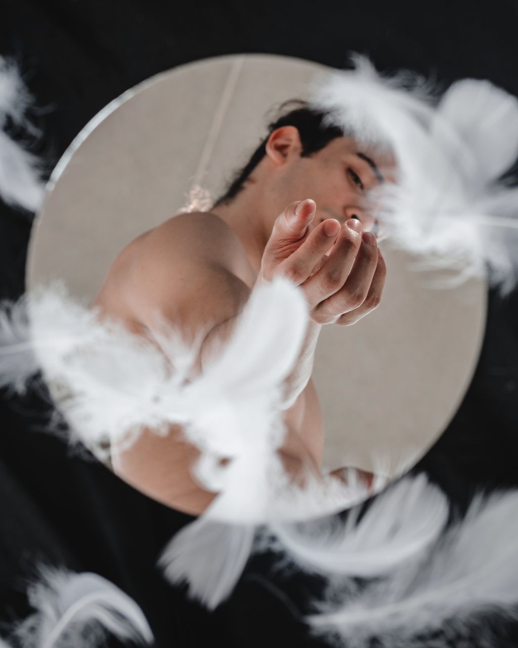 bride, adult, one person, wedding dress, white, indoors, women, portrait, young adult, dancing, smoke, eyes closed, black background, studio shot, veil, female, person, human face, clothing, elegance