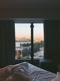 Hotel room view from a bed