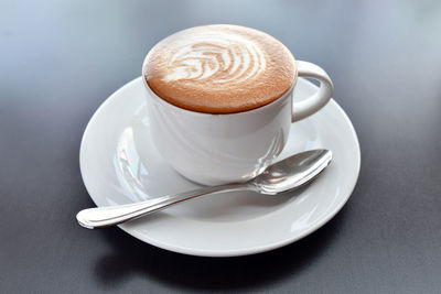 High angle view of coffee on table