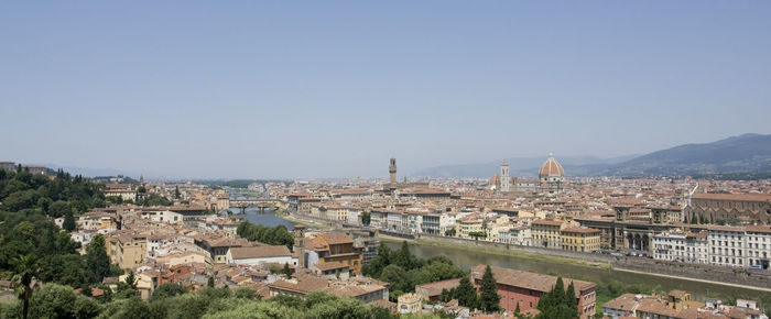 High angle view of townscape against clear sky